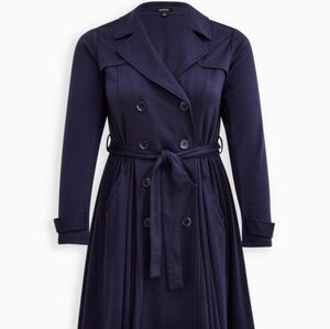 Navy Long Sleeve Brushed Ponte Trench Coat 3x NWT, original packaging, unopened